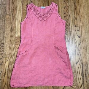 Blu Orchid Womens XLarge Coral Linen Sleeveless Boho Dress w Pockets‎ Italy